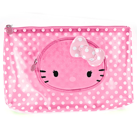 Estuche para maquillaje transparente de color rosa Hello Kitty grande