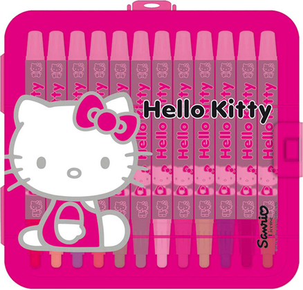 Caja con 12 colores caritas Hello Kitty de color negro