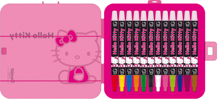 Caja con 12 colores caritas Hello Kitty de color negro