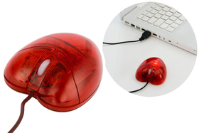 Ratón USB Red Heart de color rojo ABS