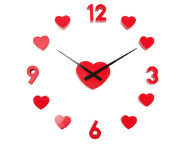 Reloj de pared adhesivo con corazones de color rojo