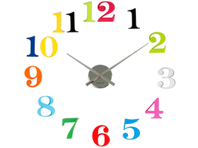 Reloj de pared adhesivo DIY con números grandes de colores