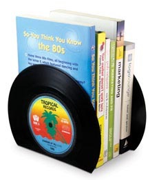 Sujeta libros con forma de disco vinilo